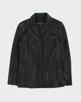 Vintage Y2K 00s Kenneth Cole Reaction Women's Mid Length Button Front Calfskin Leather Jacket - M