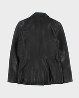 Vintage Y2K 00s Kenneth Cole Reaction Women's Mid Length Button Front Calfskin Leather Jacket - M