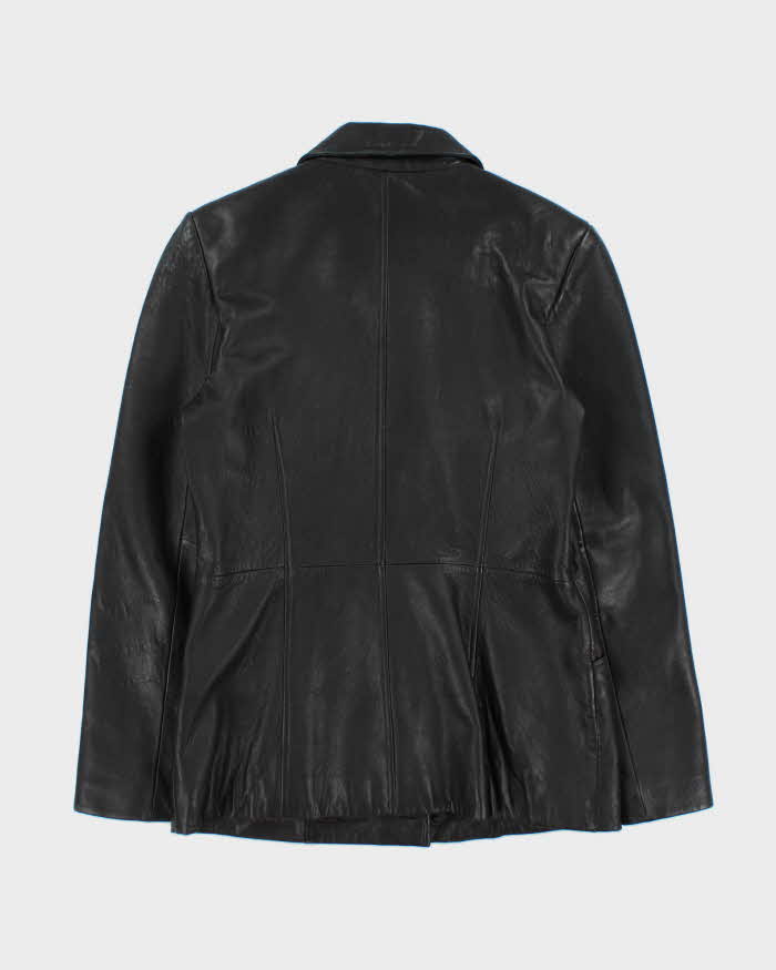 Vintage Y2K 00s Kenneth Cole Reaction Women's Mid Length Button Front Calfskin Leather Jacket - M
