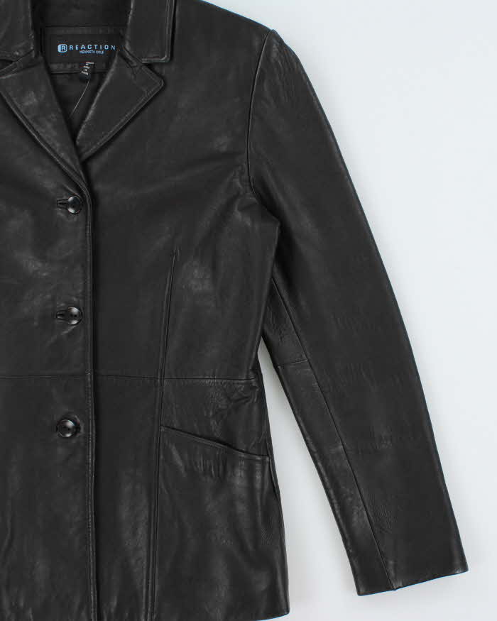 Vintage Y2K 00s Kenneth Cole Reaction Women's Mid Length Button Front Calfskin Leather Jacket - M