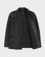 Vintage Y2K 00s Kenneth Cole Reaction Women's Mid Length Button Front Calfskin Leather Jacket - M