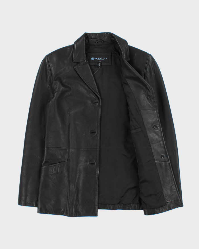 Vintage Y2K 00s Kenneth Cole Reaction Women's Mid Length Button Front Calfskin Leather Jacket - M