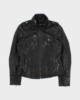 Vintage Y2K 00s Danier Women's Funnel Neck Italian Leather Cafe Racer Moto Jacket - M