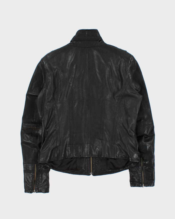 Vintage Y2K 00s Danier Women's Funnel Neck Italian Leather Cafe Racer Moto Jacket - M
