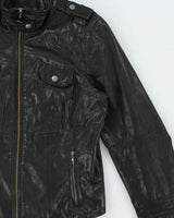 Vintage Y2K 00s Danier Women's Funnel Neck Italian Leather Cafe Racer Moto Jacket - M