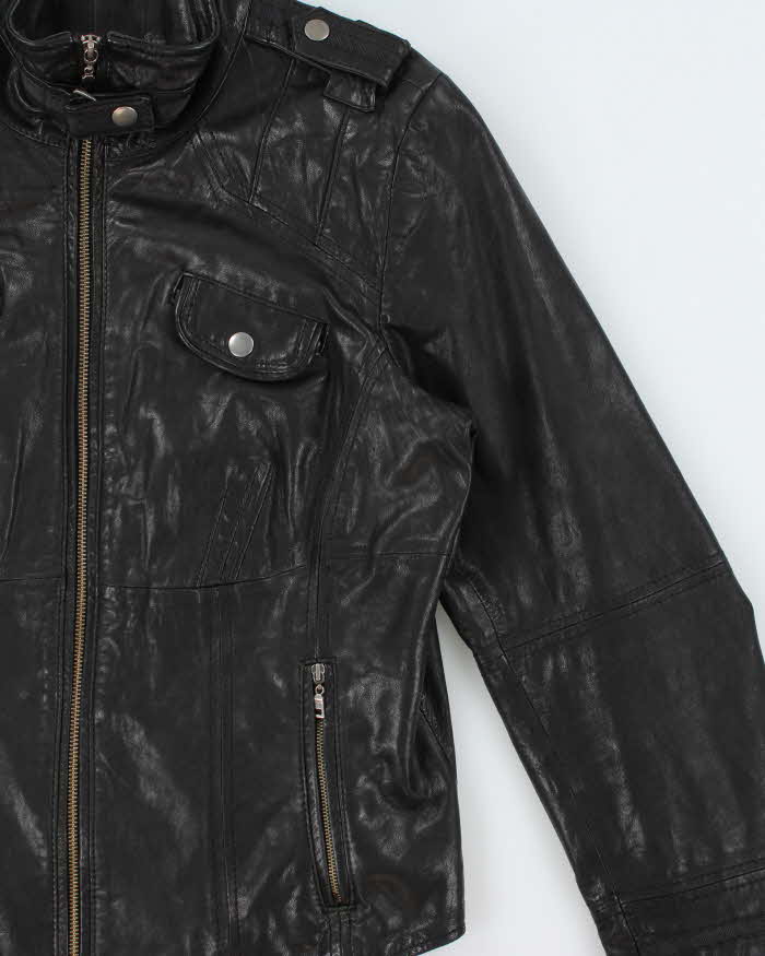 Vintage Y2K 00s Danier Women's Funnel Neck Italian Leather Cafe Racer Moto Jacket - M