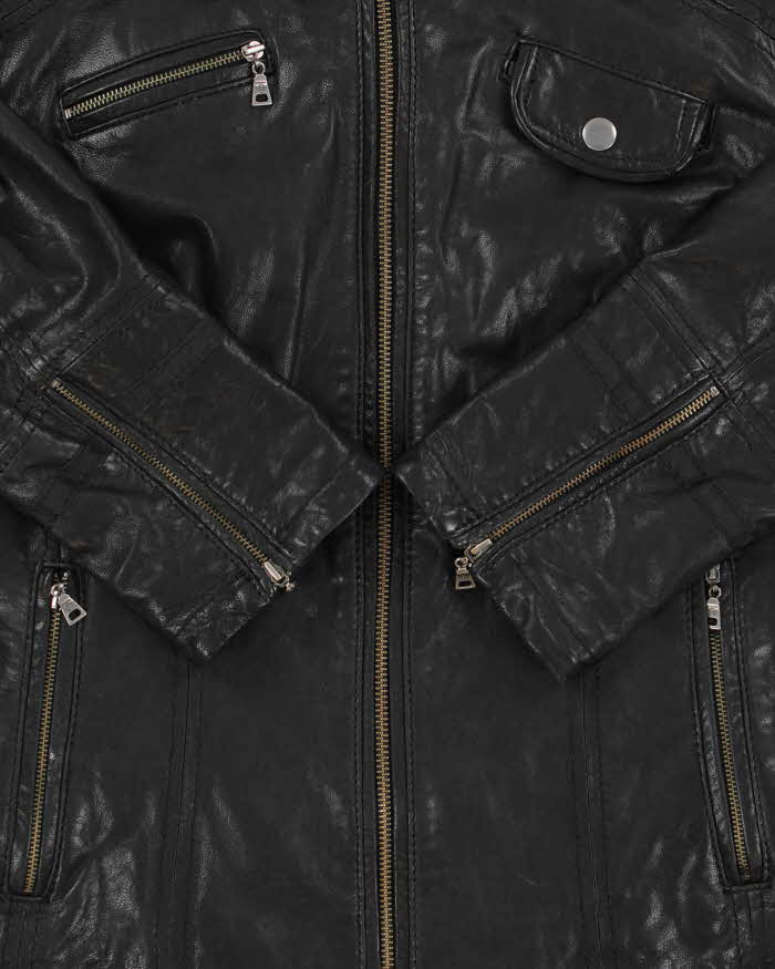 Vintage Y2K 00s Danier Women's Funnel Neck Italian Leather Cafe Racer Moto Jacket - M