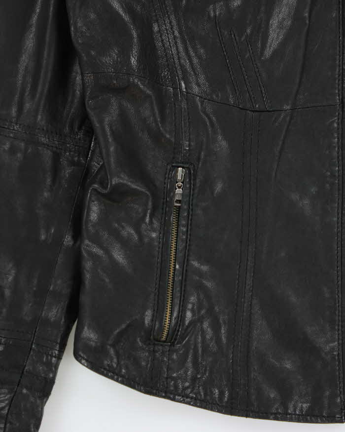 Vintage Y2K 00s Danier Women's Funnel Neck Italian Leather Cafe Racer Moto Jacket - M