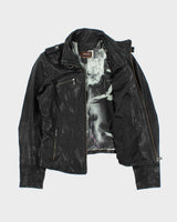 Vintage Y2K 00s Danier Women's Funnel Neck Italian Leather Cafe Racer Moto Jacket - M