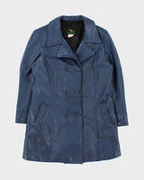 Vintage 1970s Hudon's Bay Company The Bay Women's Royal Blue Leather Double Breasted Mid-Length Jacket - S