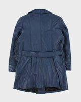 Vintage 1970s Hudon's Bay Company The Bay Women's Royal Blue Leather Double Breasted Mid-Length Jacket - S