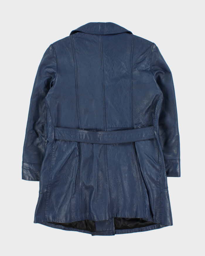 Vintage 1970s Hudon's Bay Company The Bay Women's Royal Blue Leather Double Breasted Mid-Length Jacket - S