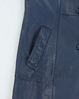 Vintage 1970s Hudon's Bay Company The Bay Women's Royal Blue Leather Double Breasted Mid-Length Jacket - S