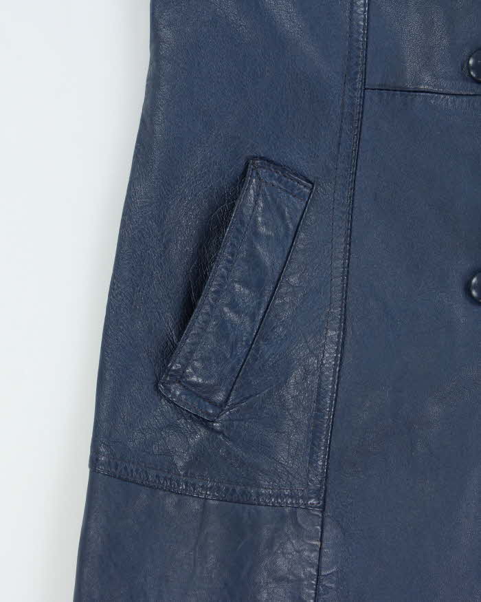 Vintage 1970s Hudon's Bay Company The Bay Women's Royal Blue Leather Double Breasted Mid-Length Jacket - S