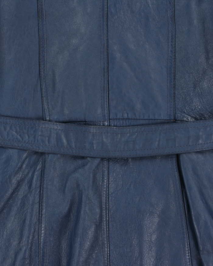 Vintage 1970s Hudon's Bay Company The Bay Women's Royal Blue Leather Double Breasted Mid-Length Jacket - S