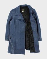 Vintage 1970s Hudon's Bay Company The Bay Women's Royal Blue Leather Double Breasted Mid-Length Jacket - S