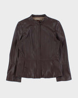 Vintage Y2K 00s Danier Women's Plum Contrast Stitch Flared Sleeve Calfskin Leather Jacket - M