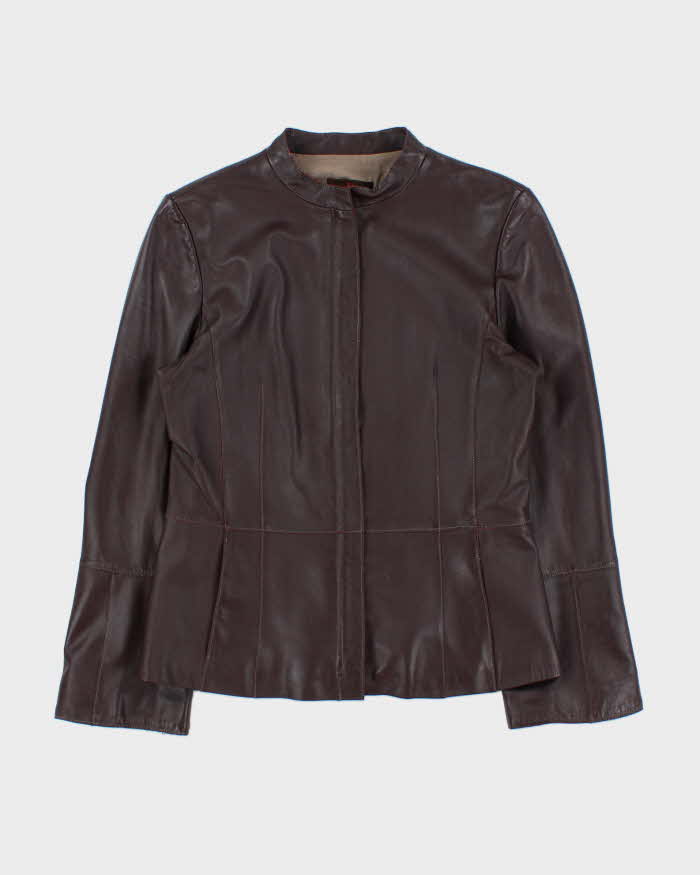 Vintage Y2K 00s Danier Women's Plum Contrast Stitch Flared Sleeve Calfskin Leather Jacket - M