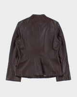 Vintage Y2K 00s Danier Women's Plum Contrast Stitch Flared Sleeve Calfskin Leather Jacket - M