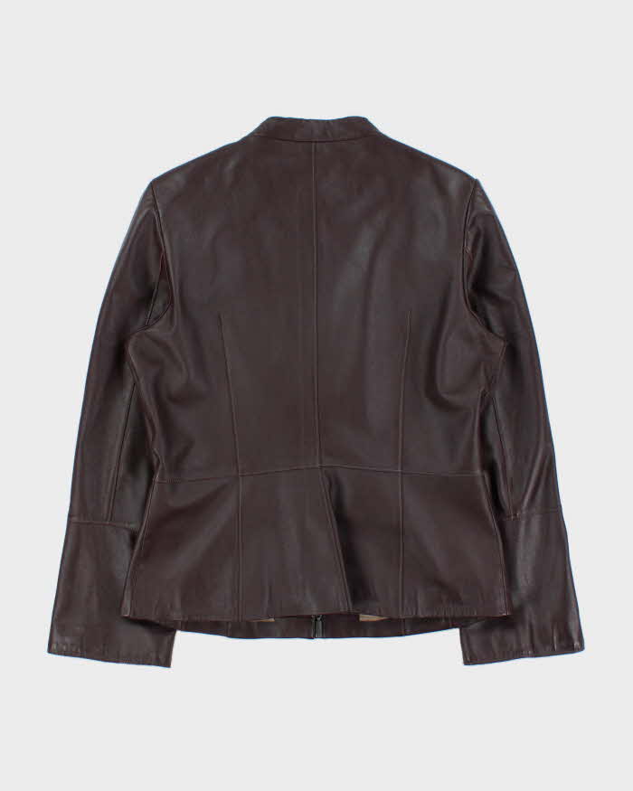 Vintage Y2K 00s Danier Women's Plum Contrast Stitch Flared Sleeve Calfskin Leather Jacket - M