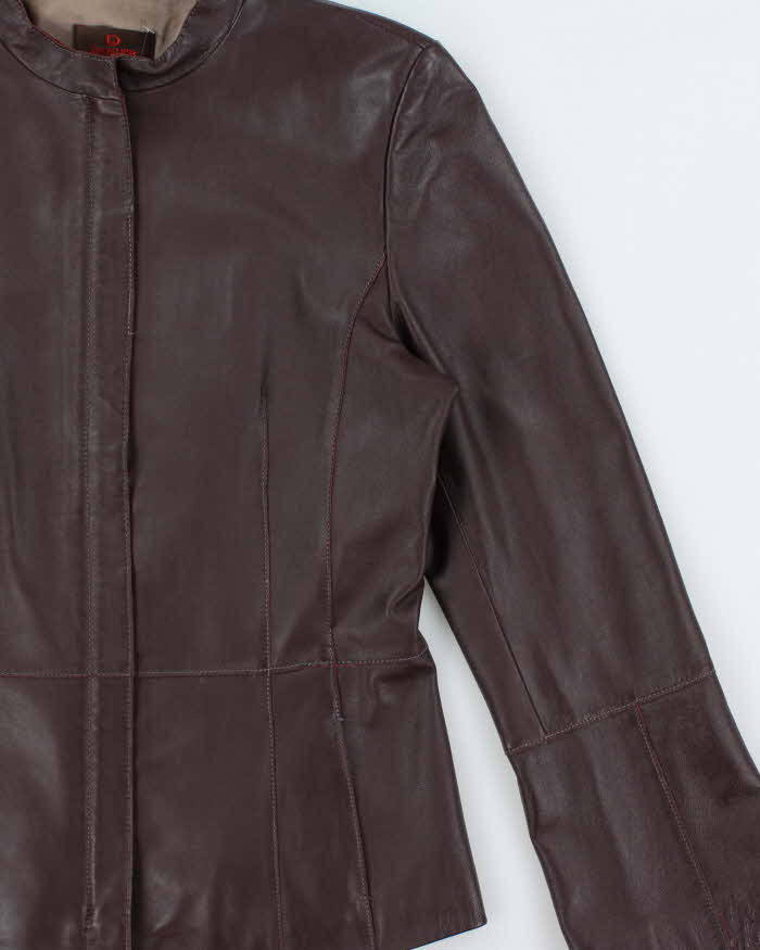 Vintage Y2K 00s Danier Women's Plum Contrast Stitch Flared Sleeve Calfskin Leather Jacket - M