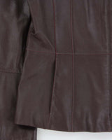 Vintage Y2K 00s Danier Women's Plum Contrast Stitch Flared Sleeve Calfskin Leather Jacket - M