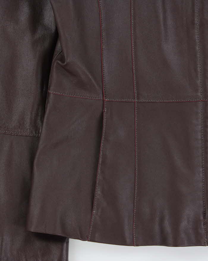 Vintage Y2K 00s Danier Women's Plum Contrast Stitch Flared Sleeve Calfskin Leather Jacket - M