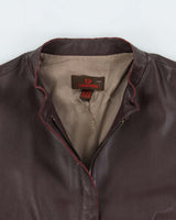 Vintage Y2K 00s Danier Women's Plum Contrast Stitch Flared Sleeve Calfskin Leather Jacket - M