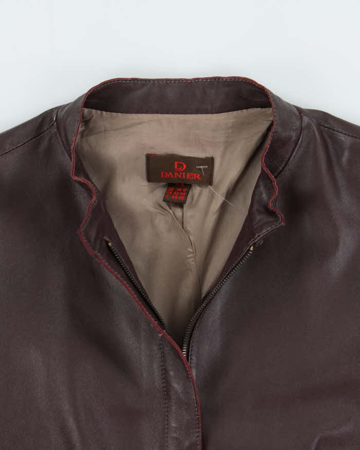Vintage Y2K 00s Danier Women's Plum Contrast Stitch Flared Sleeve Calfskin Leather Jacket - M