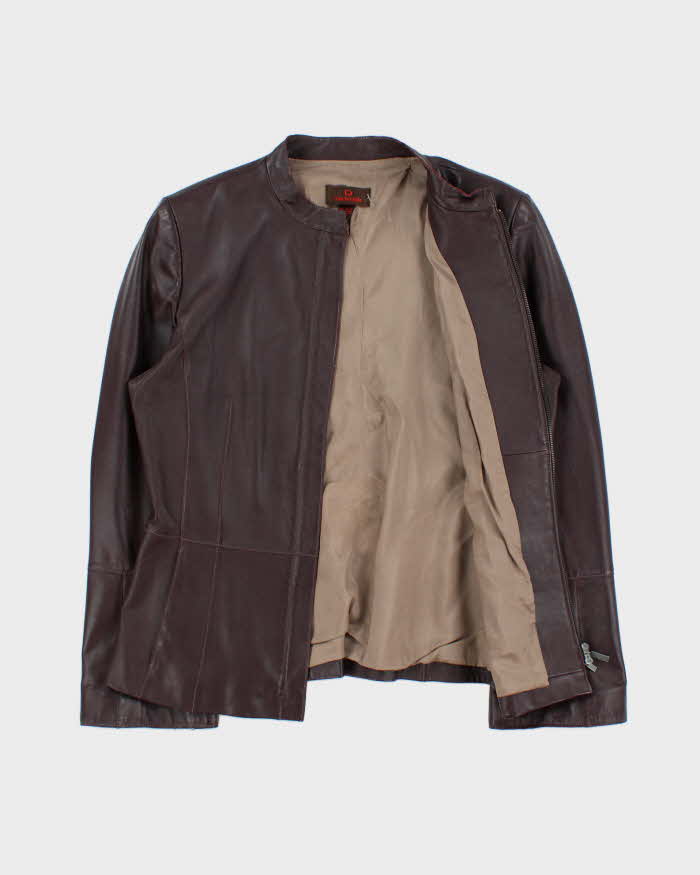 Vintage Y2K 00s Danier Women's Plum Contrast Stitch Flared Sleeve Calfskin Leather Jacket - M