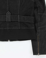 Vintage Y2K 00s Danier Women's Grained Leather Contrast Stitch Belted Cafe Racer Moto Jacket - S