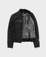 Vintage Y2K 00s Danier Women's Grained Leather Contrast Stitch Belted Cafe Racer Moto Jacket - S