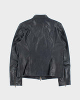 Vintage Y2K 00s Danier Women's Navy Italian Calfskin Leather Cafe Racer Jacket - L