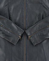 Vintage Y2K 00s Danier Women's Navy Italian Calfskin Leather Cafe Racer Jacket - L