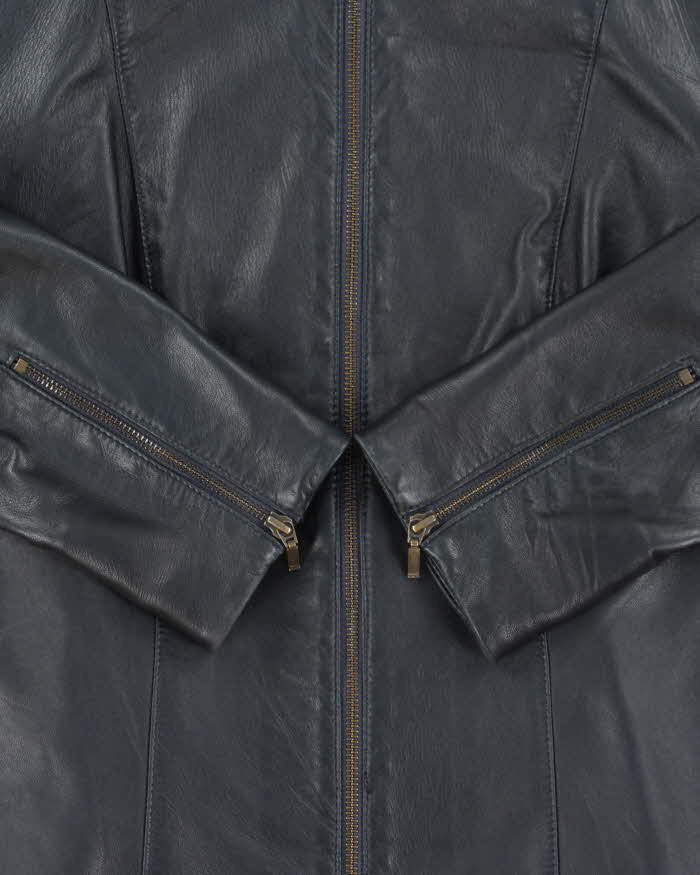 Vintage Y2K 00s Danier Women's Navy Italian Calfskin Leather Cafe Racer Jacket - L