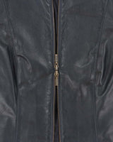 Vintage Y2K 00s Danier Women's Navy Italian Calfskin Leather Cafe Racer Jacket - L