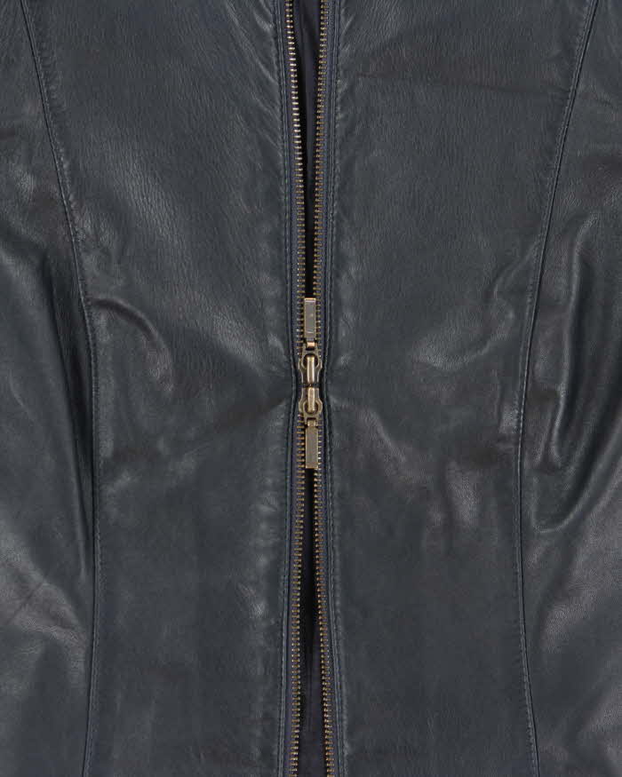 Vintage Y2K 00s Danier Women's Navy Italian Calfskin Leather Cafe Racer Jacket - L