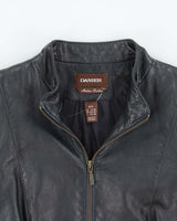 Vintage Y2K 00s Danier Women's Navy Italian Calfskin Leather Cafe Racer Jacket - L