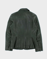 Vintage Y2K 00s Danier Women's Hunter Green Calfskin Leather Quilt Lined Safari Biker Jacket - L