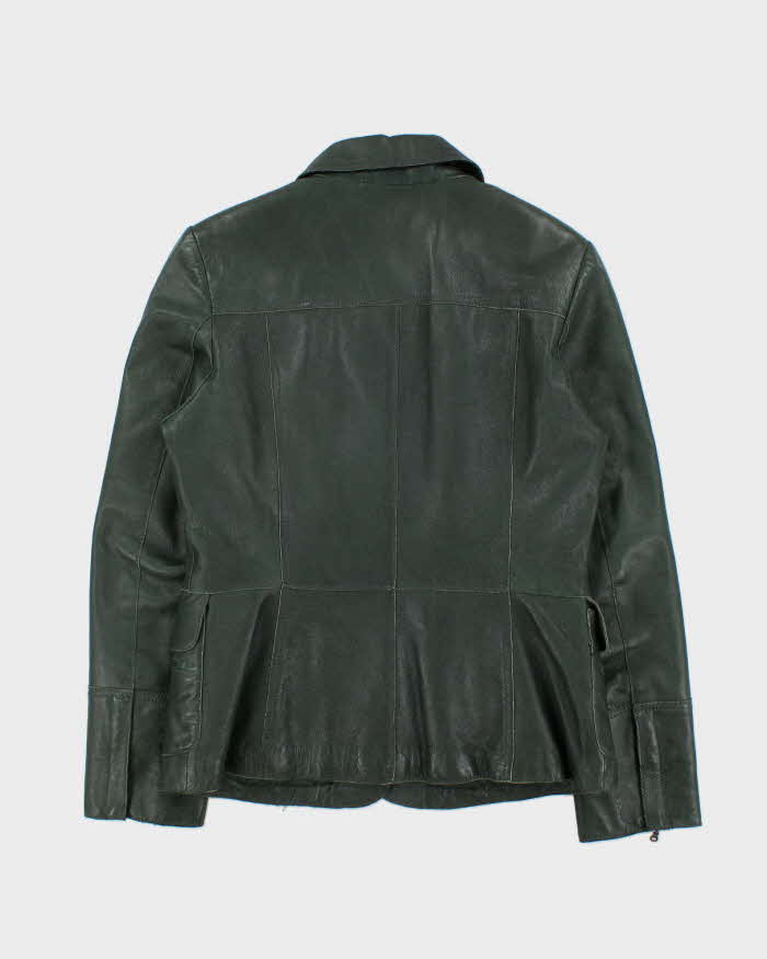 Vintage Y2K 00s Danier Women's Hunter Green Calfskin Leather Quilt Lined Safari Biker Jacket - L