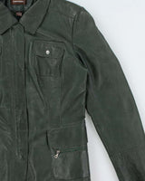 Vintage Y2K 00s Danier Women's Hunter Green Calfskin Leather Quilt Lined Safari Biker Jacket - L