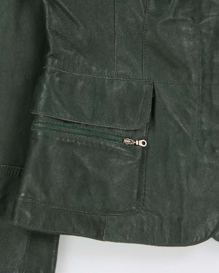 Vintage Y2K 00s Danier Women's Hunter Green Calfskin Leather Quilt Lined Safari Biker Jacket - L