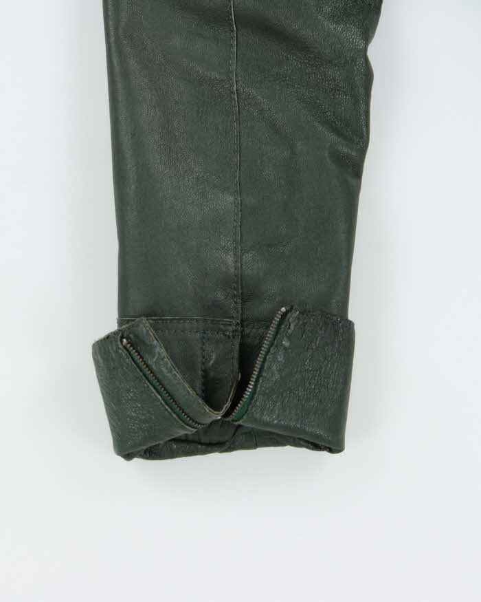 Vintage Y2K 00s Danier Women's Hunter Green Calfskin Leather Quilt Lined Safari Biker Jacket - L