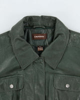 Vintage Y2K 00s Danier Women's Hunter Green Calfskin Leather Quilt Lined Safari Biker Jacket - L