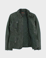 Vintage Y2K 00s Danier Women's Hunter Green Calfskin Leather Quilt Lined Safari Biker Jacket - L