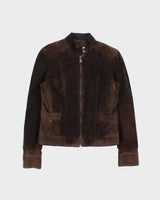 Vintage Y2K 00s Calvin Klein Brown Suede Women's Cafe Racer Moto Jacket - S