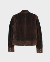 Vintage Y2K 00s Calvin Klein Brown Suede Women's Cafe Racer Moto Jacket - S