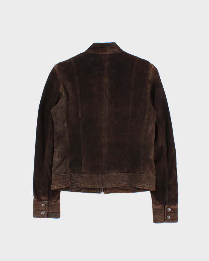 Vintage Y2K 00s Calvin Klein Brown Suede Women's Cafe Racer Moto Jacket - S