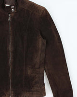 Vintage Y2K 00s Calvin Klein Brown Suede Women's Cafe Racer Moto Jacket - S