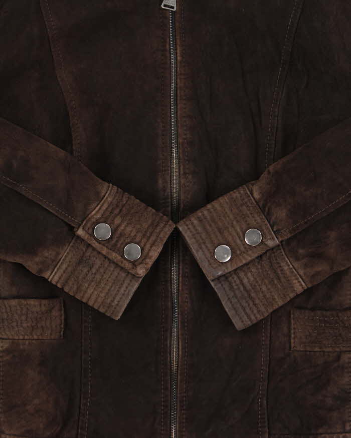 Vintage Y2K 00s Calvin Klein Brown Suede Women's Cafe Racer Moto Jacket - S